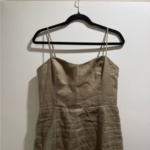Aritzia- Wilfred Beige Linen-Blend Spaghetti Strap Mini Dress